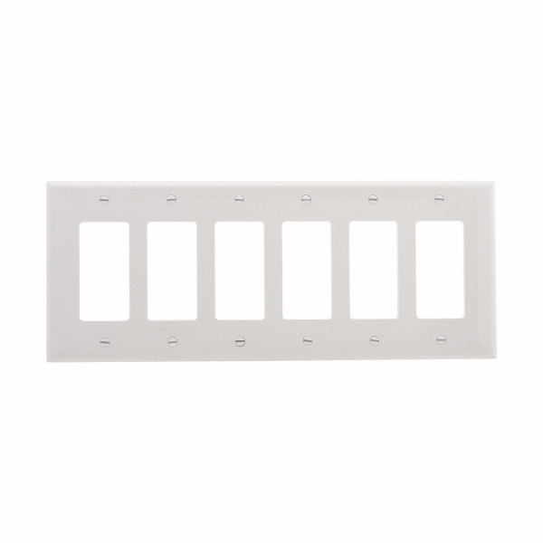 Eaton Wiring Devices PJ266W Wallplate 6G Decorator Poly Mid WH