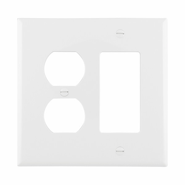 Eaton Wiring Devices PJ826W Wallplate 2G Dup/Deco Combo Poly Mid WH