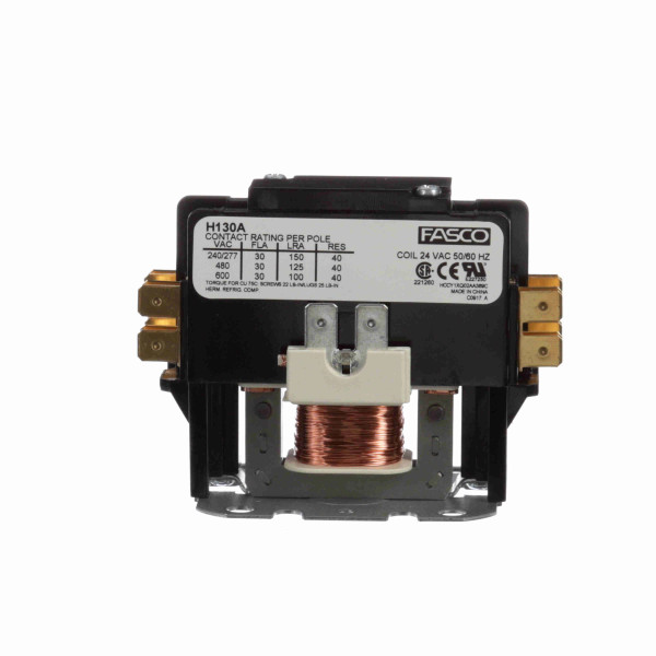 Fasco H130A Contactor 1 Pole 30 Amps 24 Volt Coil