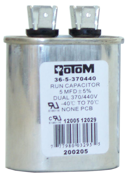 Rotum 36-5-370440 370 Volt Oval Motor Run Capacitor 5 MFD Replaces Packard TOC5