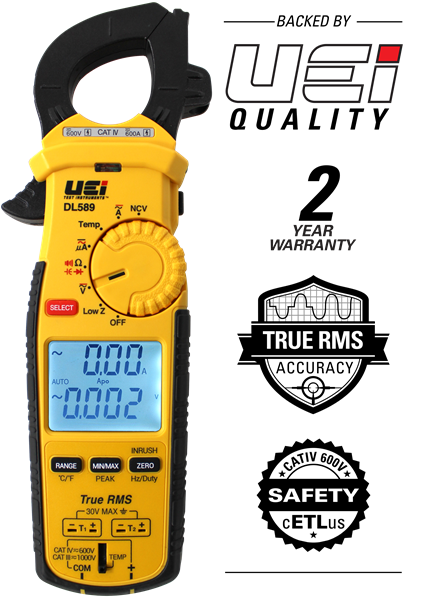 UEI DL589 600A TRMS Clamp Meter w/ DC Amps Inrush Magnet 