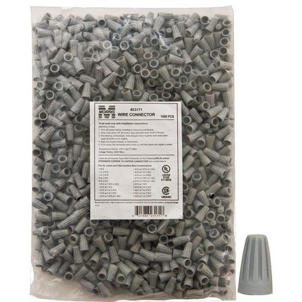 Morris Products 23171 Screw-On Wire Connectors P1 Gray Bagged 1000 Bulk Pack