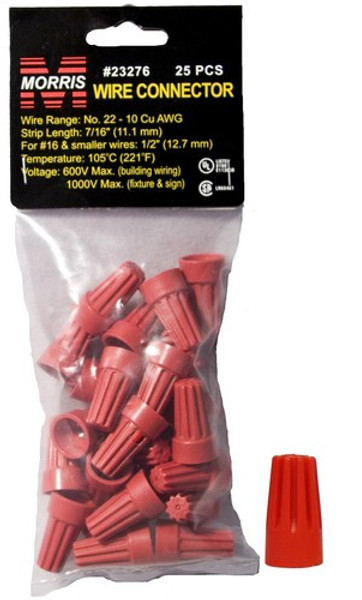 Morris Products 23276 Screw-On Wire Connectors P6 Red Hanging Bag 25 Pack