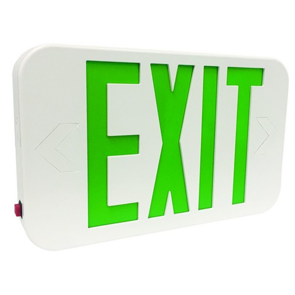 Morris Products 73016 LED Exit Sign Green LED White Housing Battery Backup