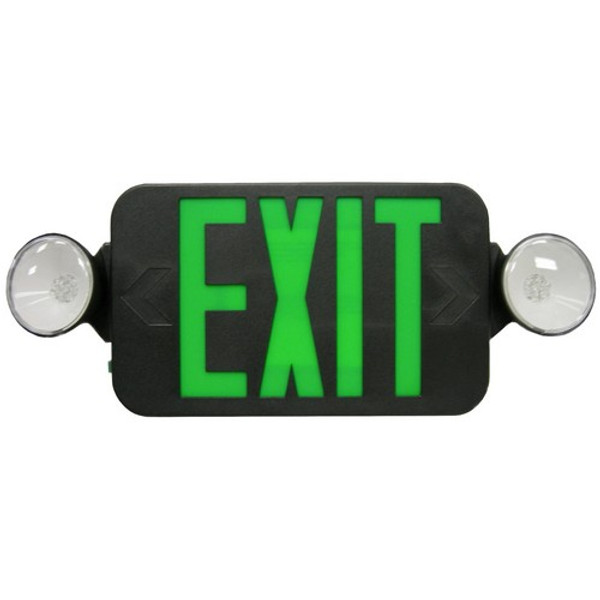 Morris Products 73043 Round Head LED Combo Exit Emergency Light  Green LED Black Housing