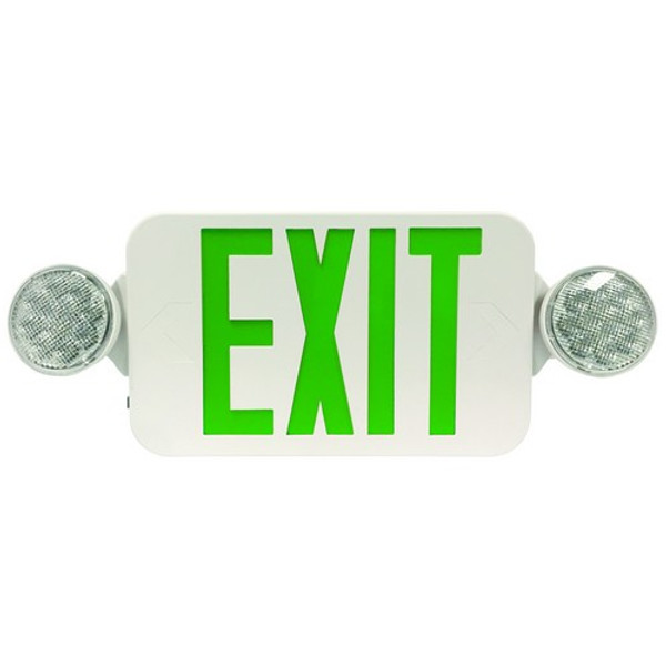 Morris Products 73052 Round Head LED Combo Exit Emergency Light  High Output Green LED White Housing