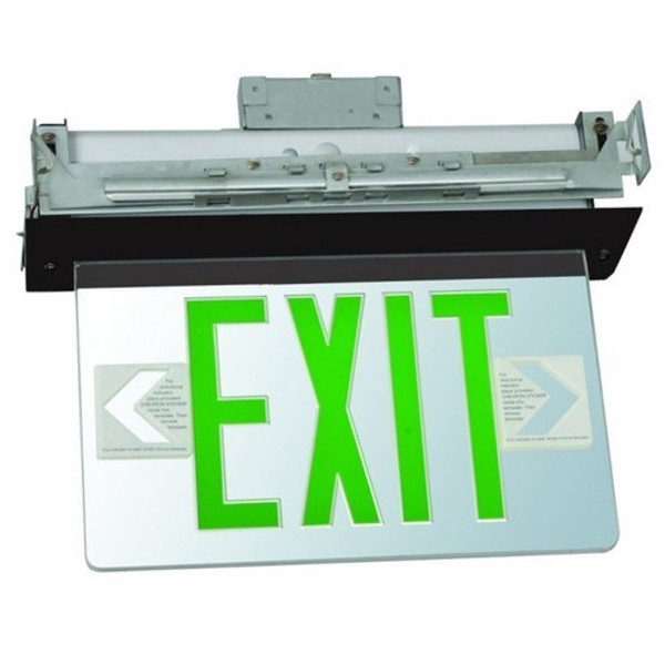 Morris Products 73337 Recessed Mount Edge Lit Exit Sign Single Sided Legend Green LED Black Housing