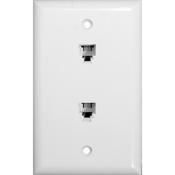 Morris Products 80021 Double RJ11 4 Conductor Phone Jack Wallplate White
