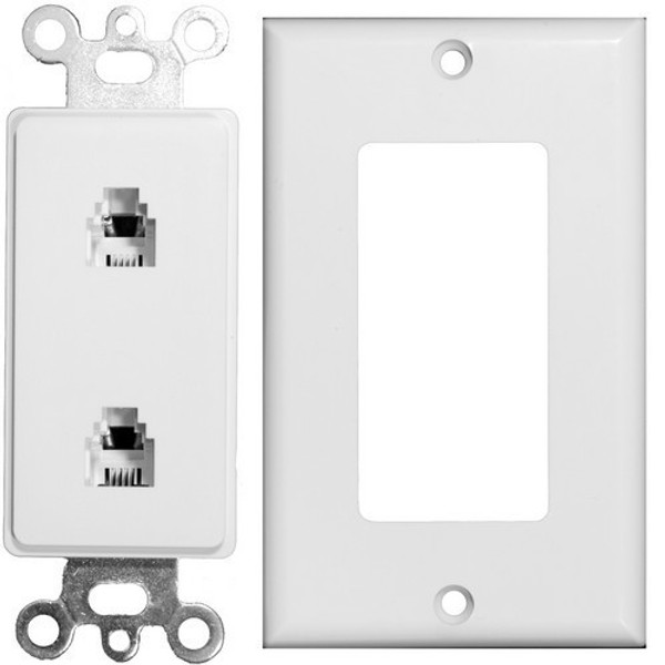 Morris Products 80171 2 Piece Decorative Dual RJ11 4 Conductor Phone Jack Wallplate  White