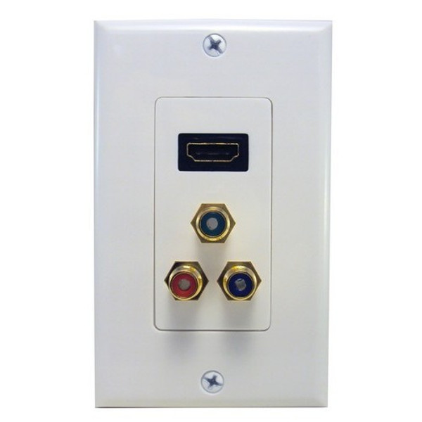 Morris Products 80454 Combination HDMI Plate & Three RCA Connectors (R,G,B) Home Enterainment WallPlate