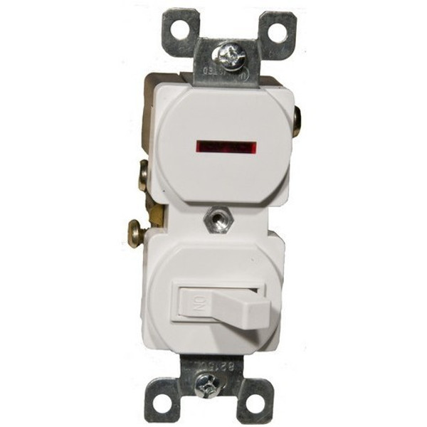 Morris Products 82096 Single Pole Toggle Switch and Pilot Light White 15A-120V