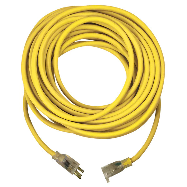 Voltec 05-00365 12/3 SJTW Yellow Extension Cords with Lighted End 50'