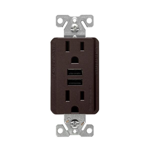 Eaton Wiring Devices TR7765RB Combo 2 Port USB Receptacle 15A 125V Oil Rubbed Bronze