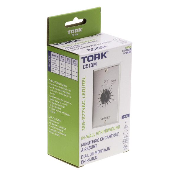 Tork C515M 15 Minute Spring Wound Twist Timer 125-277V Spdt Metal Wallplate