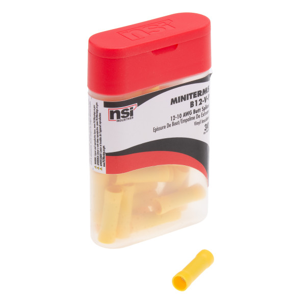 NSI B12-V-P Wire Terminal Butt Splice Vinyl Insulated 12-10 Awg, Pro Pack Bottle (30 Ea)