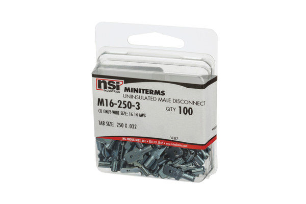 NSI M16-250-3 16-14 Awg Bare Male Disc..250, 100 Per Pack