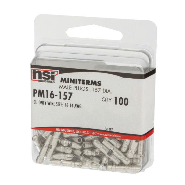NSI PM16-157 16-14 Awg Male Plug .157 Dia, 100 Per Pack