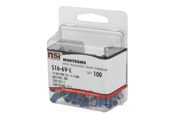 NSI S16-6V-L 16-14 Awg Vinyl Insulated Locking Spade, 100 Per Pack