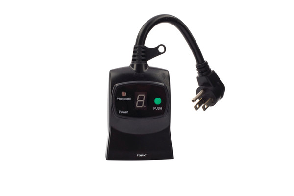 Tork 654E Digital Photocell Activated Countdown Timer Plug-In Two Grounded Outlets 125V Outdoor