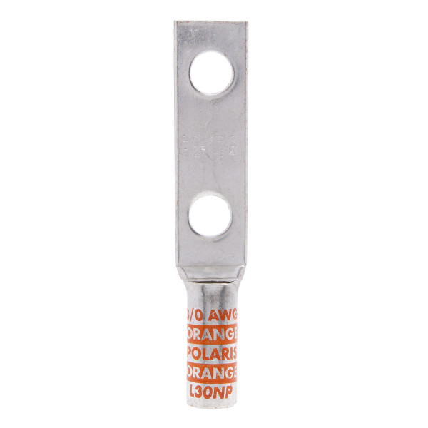 NSI L30NP 3/0 Awg Max Wire Size, 1/2 Stud Size, Tin-Plated Long Barrel Copper Compression Lug With Peep Hole, Two Mounting Holes With Nema 1 3/4 Inch Spacing