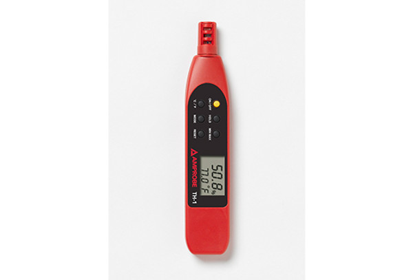 Take this small portable relative humidity and temperature meter, the Amprobe TH-1 anywhere for those quick comfort-level measurements. Easy to read dual display with data hold to freeze measurement result on the screen. Precision capacitive RH sensor with twistable protective cap.