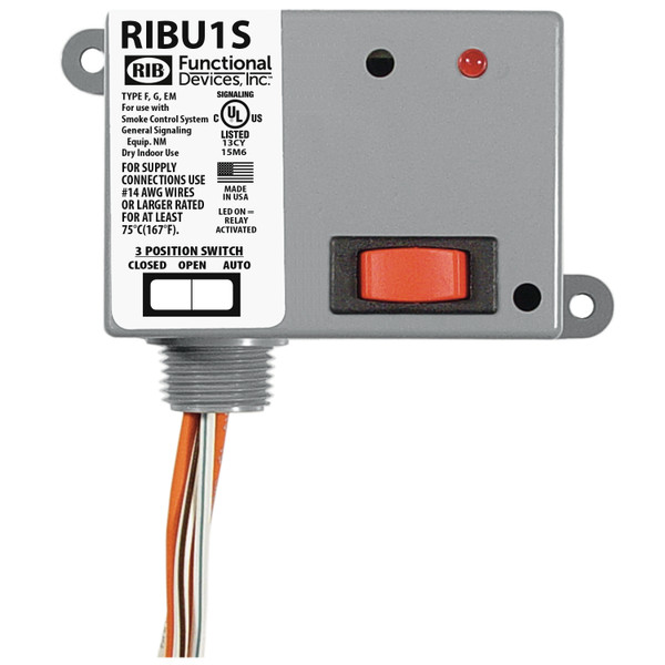 Functional Devices RIBU1S Enclosed Pilot Relay 10Amp SPST-N/O 10-30Vac/dc or 120Vac + Override