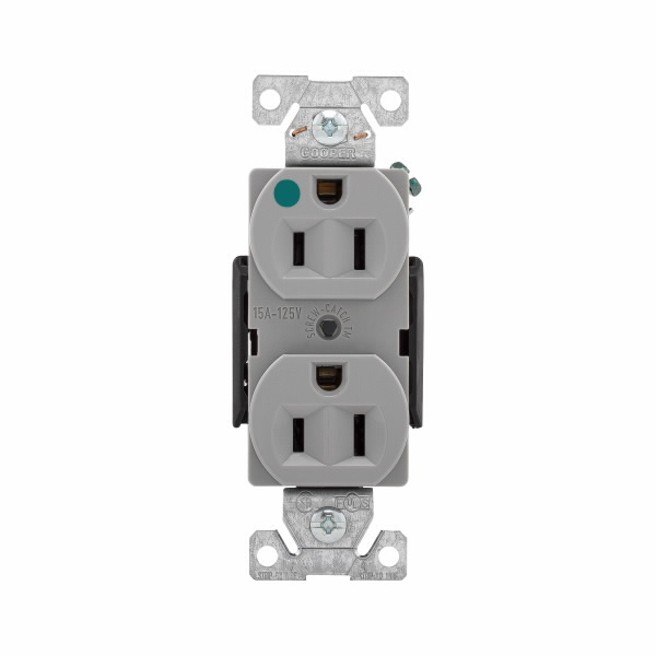 Eaton Wiring Devices 8200GY Recp HG Dup 15A125V 2P3W Str Comp B&S GY
