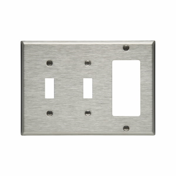 Eaton Wiring Devices 93443-BOX Wallplate 3G Combo 2Toggle/1Deco Std SS