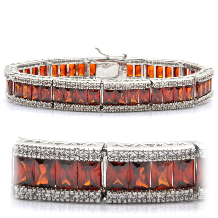 LO1458 - Rhodium Brass Bracelet with AAA Grade CZ  in Garnet A874-LO1458