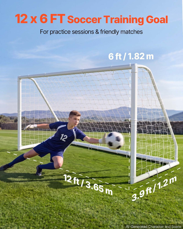  Soccer Goal 12 x 6 FT PVC Soccer Goal for Backyard with PE Net, Portable & Weatherproof, with High E415-PVCZQMPVC1261V9OS001V0