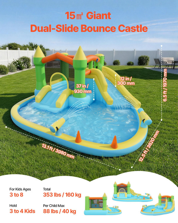  Inflatable Bounce House, 12.5 x 13.1 x 6.5 ft Inflatable Bounce House Water Slide, Bouncer Castle  E415-CQCBKWSLXSCXQDNIX001V1
