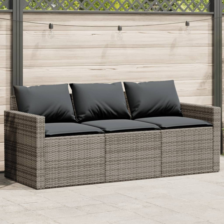  Patio Sofa with Cushions 3-Seater Gray Poly Rattan A949-366343