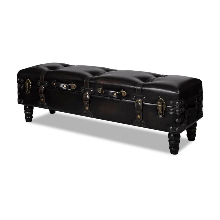  Storage Bench 43.7" Dark Brown Solid Wood Pine&Faux Leather A949-345710