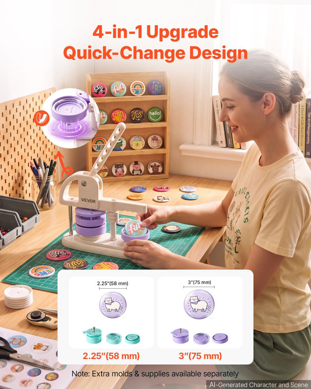  Button Maker Machine, 2.25"/3"(58/75 mm), Quick-Change Plastic Pin Maker with 200pcs Button Parts, E415-KHSLKXZJYX586NZBA001V0