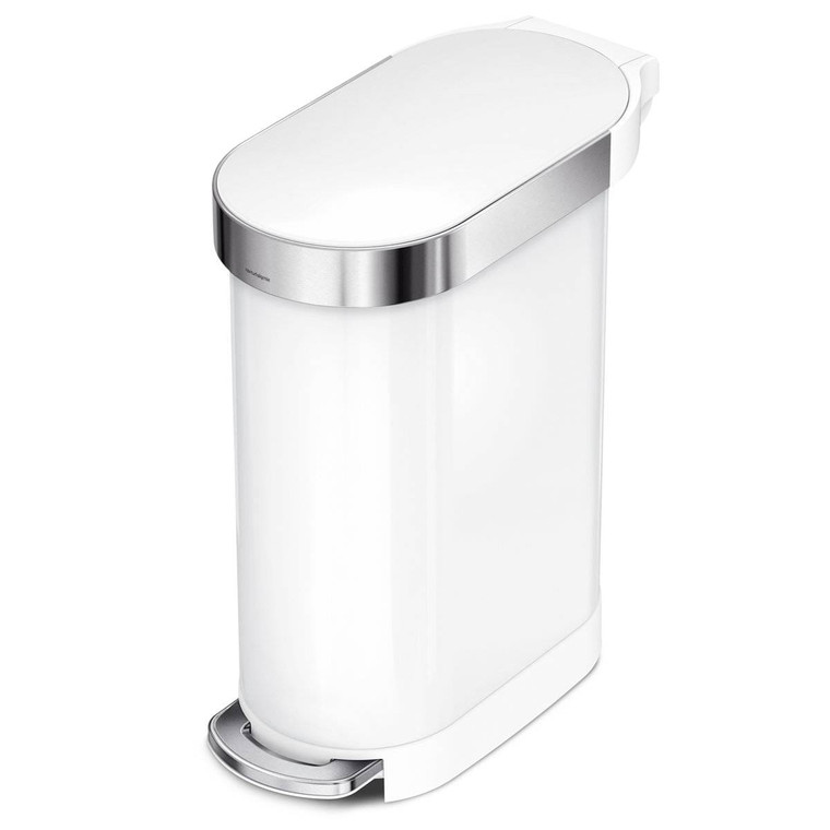 White 12-Gallon Narrow Kitchen Trash Can with Easy Step-on Lid Q280-WHTSILSH658312