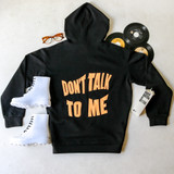 -Black Color
-Gold Text on Back
-Don't Talk To Me Text
-Heavy Blend
-Thick Material
-Fleece Lined
-Hoodie
-Oversized Fit
-One Size 
-Sweatshirt

Materials:
50% Cotton | 50% Polyester 

EA001098 SS TALK ONE SIZE