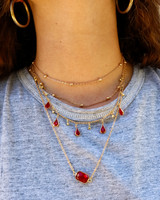 -Gold
-Red jewel detail
-Quadruple layers
-Adjustable clasp
-Lightweight

 GOLD AND RED LAYERED NECKLACE