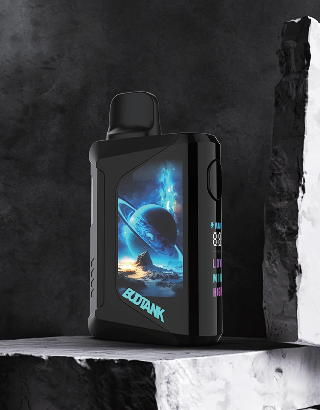 A full featured disposable vape with screen