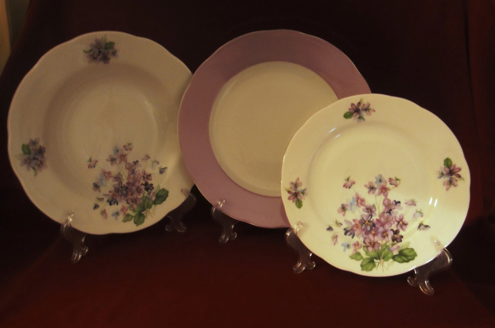 Plate Deep 9", Leander, Fialky, Bone China, Porcelain