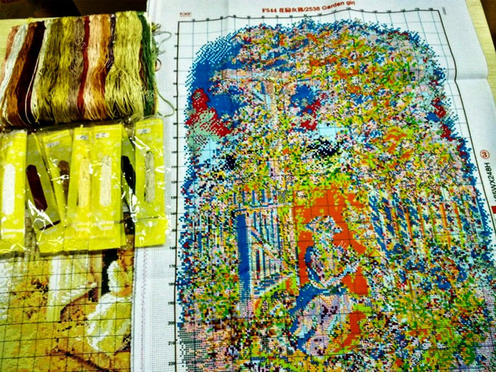 "The Woman Under Apple Tree" Printed stamped Cross Stitch Needlework Set R455