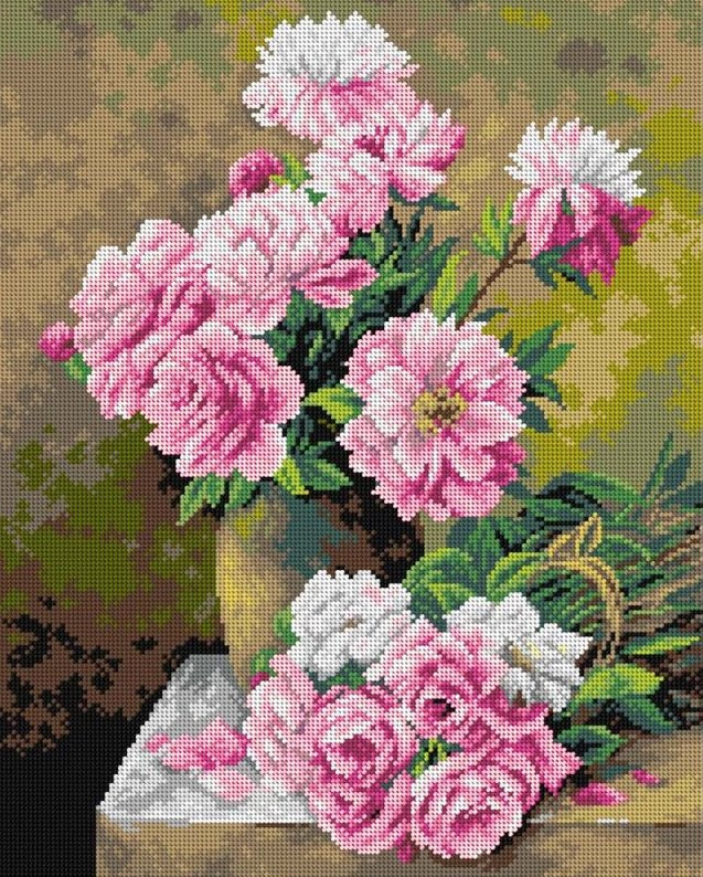 "Lavault Roses" Printed Canvas for Cross Stitch Tapestry Gobelin Embroidery Orchidea 2738M
