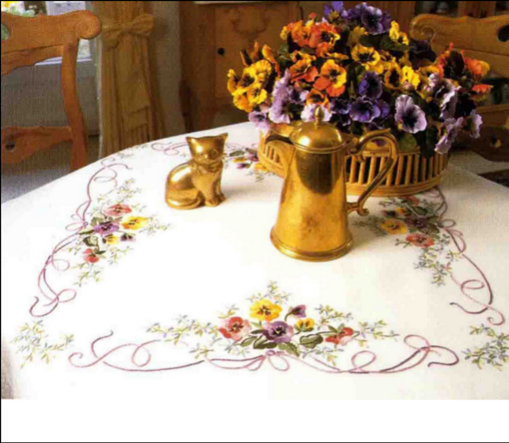 "Pansies" Tablecloth Kit for Satin Stitch Embroidery Duftin 6007