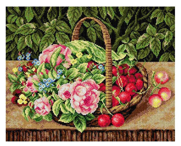 "Basket with Fruits and Flowers" Printed Canvas for Cross Stitch Tapestry Gobelin Embroidery Orchidea 2263M