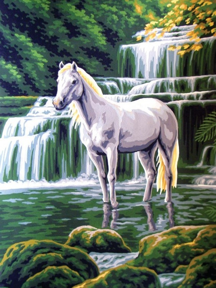 "The white horse" Printed Needlepoint Tapestry Canvas Collection D'art 10428