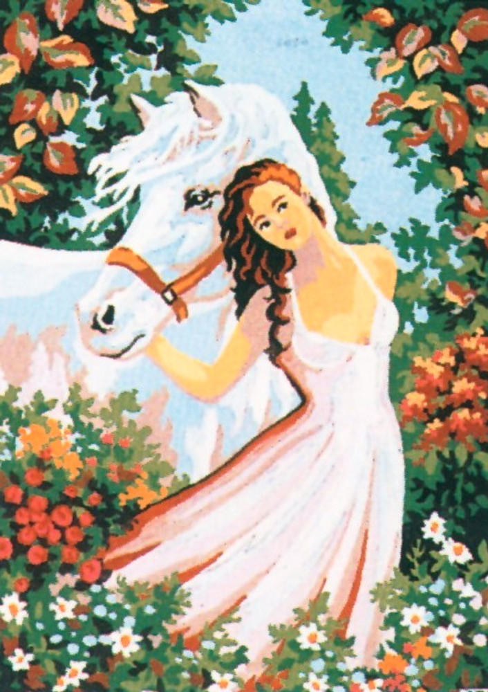 "Lady and Horse" Printed Needlepoint Tapestry  Canvas Collection D'art  6036