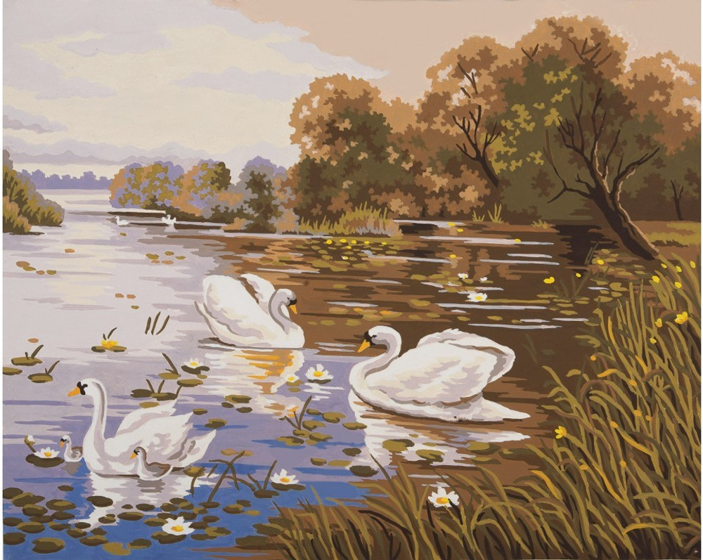 "Swans" Printed Needlepoint Tapestry Canvas Collection D'art  11591
