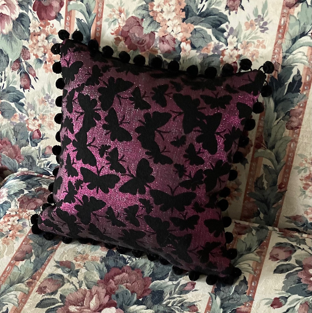 "Black Butterfly" Decorative Chic Throw Pillow with Insert Veralis 14x14"