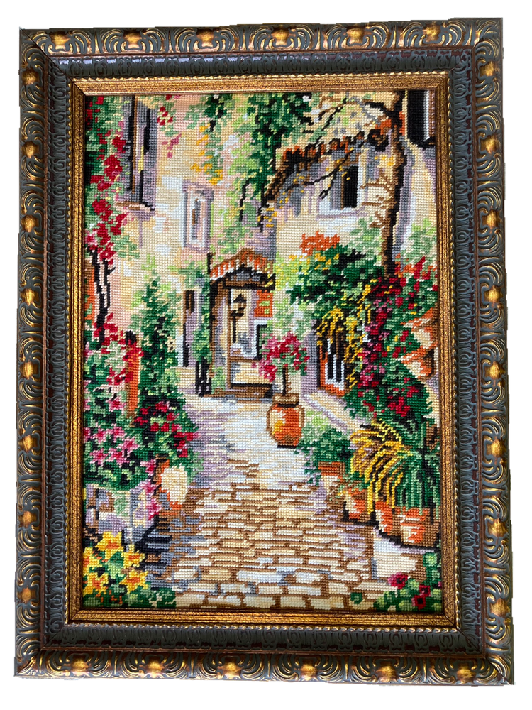 Vintage "Morning Italy"  Gobelin, Needlepoint wall art,  wall décor, interior, home décor, embroidery Handmade Framed