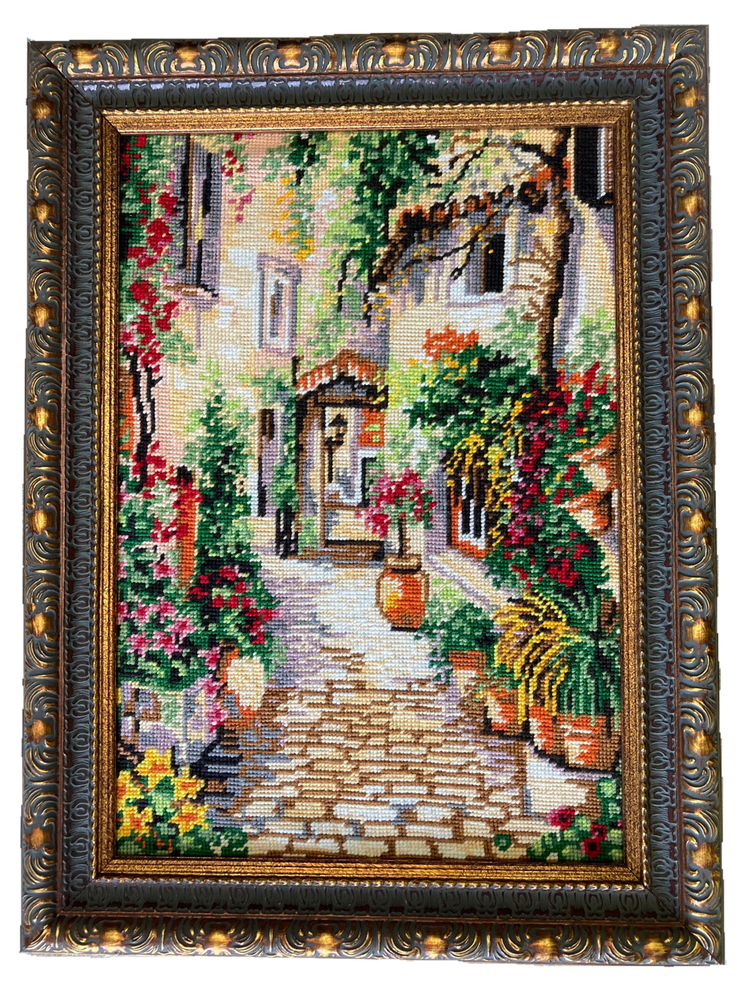 Vintage "Morning Italy"  Gobelin, Needlepoint wall art,  wall décor, interior, home décor, embroidery Handmade Framed