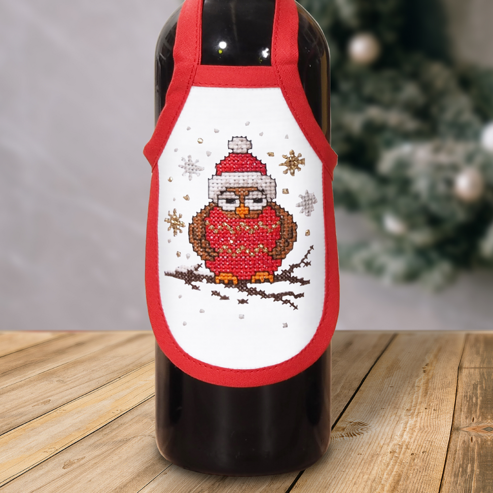 "Christmas Owls" Stamped bottle Aprons Kit for Cross Stitch Embroidery Duftin 05837